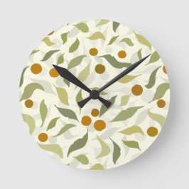 Reloj Redondo Mediano Naranja Berries y hojas en crema - patrón.