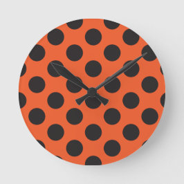 Reloj Redondo Mediano Naranja + Black polka dot patrón error moderno