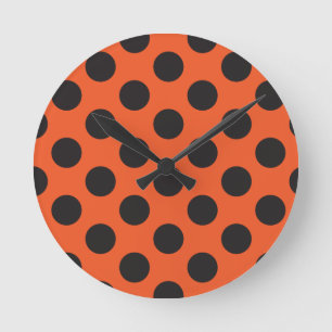 Reloj Redondo Mediano Naranja + Black polka dot patrón error moderno