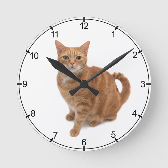 Reloj Redondo Mediano Naranja Cat Standing (Anverso)