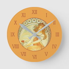 Reloj Redondo Mediano Naranja de la época Alphonse Mucha Pintura Art Nou