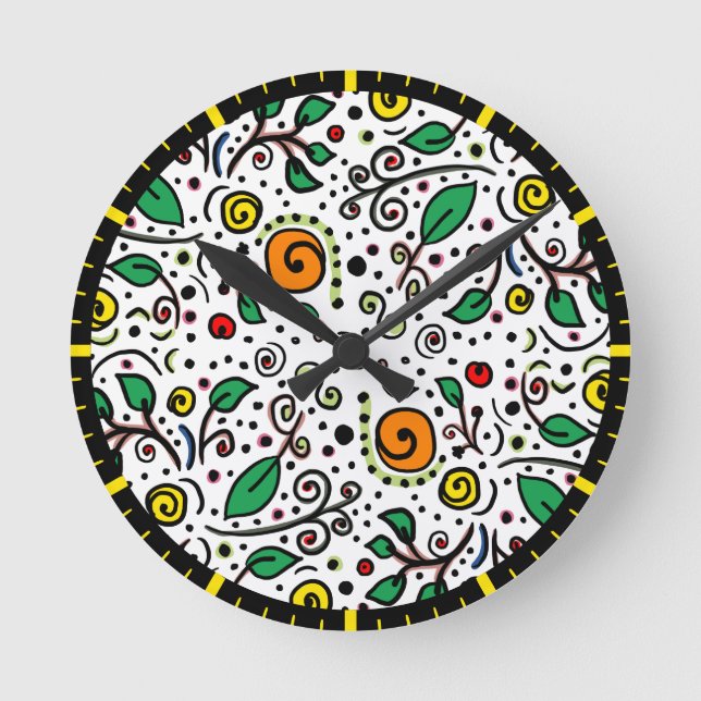 Reloj Redondo Mediano Naranja de patrones de flores Swirl Berry en blanc (Anverso)