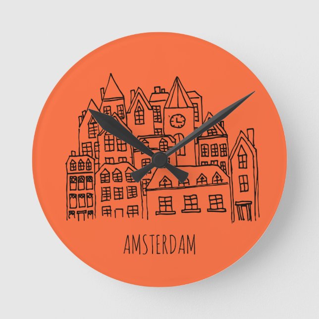 Reloj Redondo Mediano Naranja de recuerdo de Amsterdam Holanda (Anverso)