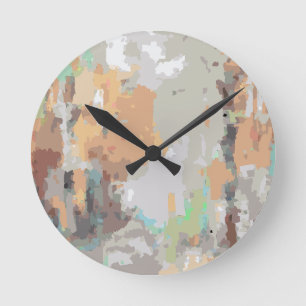 Reloj Redondo Mediano Naranja de vibraciones de verano retro, taupe, tie