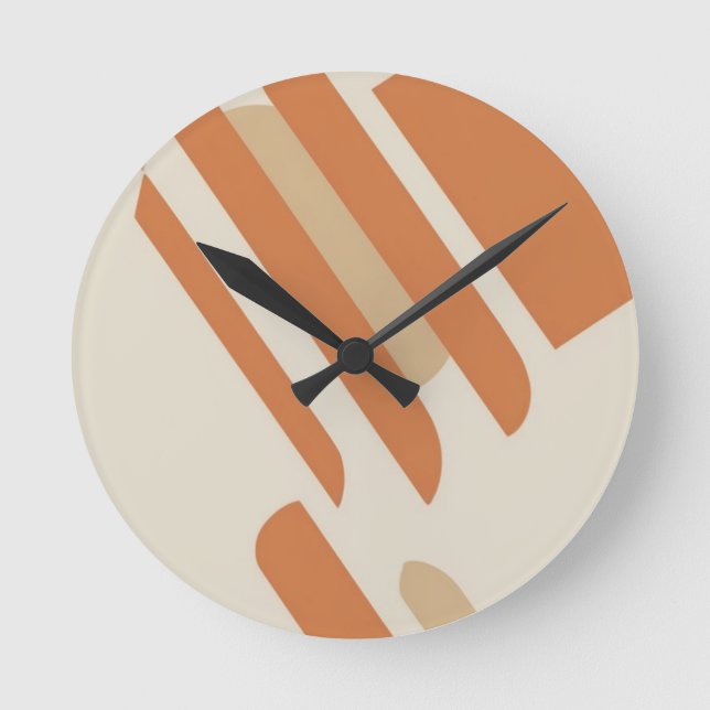 Reloj Redondo Mediano Naranja escandinavo y crema geométrica (Anverso)