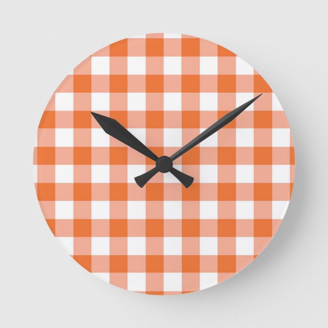Reloj Redondo Mediano Naranja Gingham Clock (Anverso)