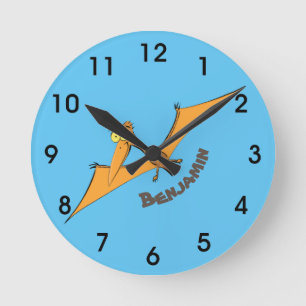Reloj Redondo Mediano naranja lindo gracioso volando personalizado ptero