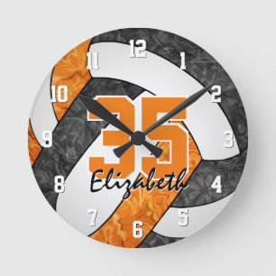 Reloj Redondo Mediano naranja negro niñita equipo colores sala de voleib