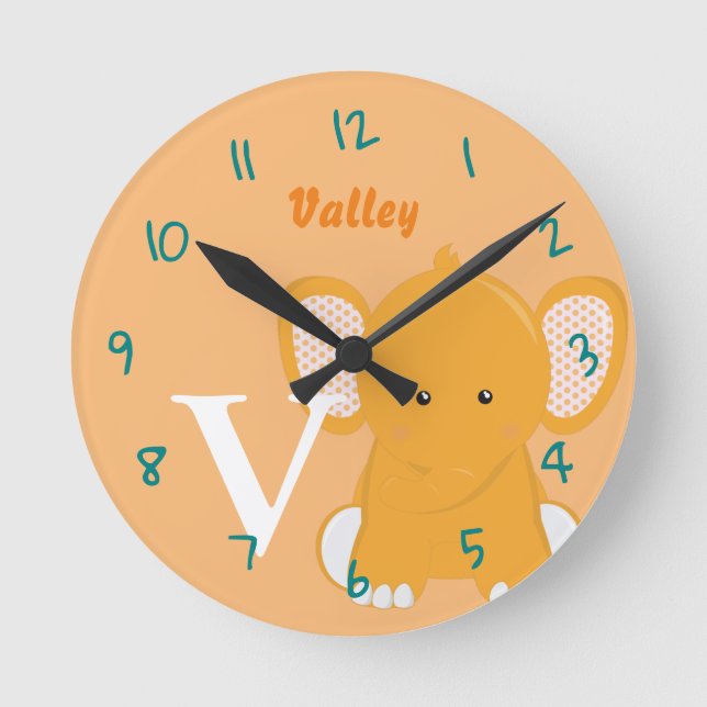 Reloj Redondo Mediano Naranja Personalizada para Bebé (Anverso)