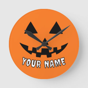 Reloj Redondo Mediano Naranja personalizado Calabaza Halloween su nombre