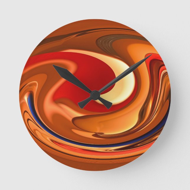 Reloj Redondo Mediano Naranja quemado extracto enrrollado y diseño rojo (Anverso)