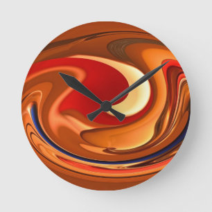 Reloj Redondo Mediano Naranja quemado extracto enrrollado y diseño rojo