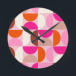 Reloj Redondo Mediano Naranja rosa del patrón abstracto moderno de media<br><div class="desc">Patrón moderno retro de mediados de siglo -formas geométricas abstractas- patrón minimalista en rosa,  naranja,  marrón y blanco.</div>