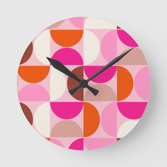 Reloj Redondo Mediano Naranja rosa del patrón abstracto moderno de media (Anverso)