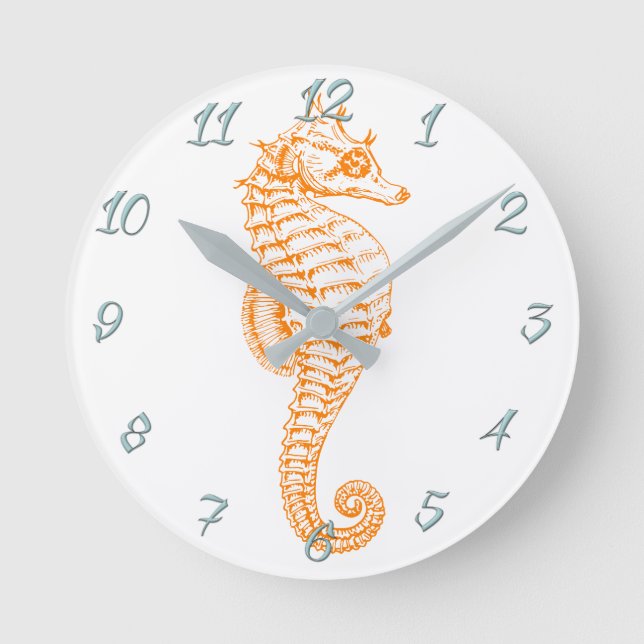 Reloj Redondo Mediano Naranja Seahorse (Anverso)