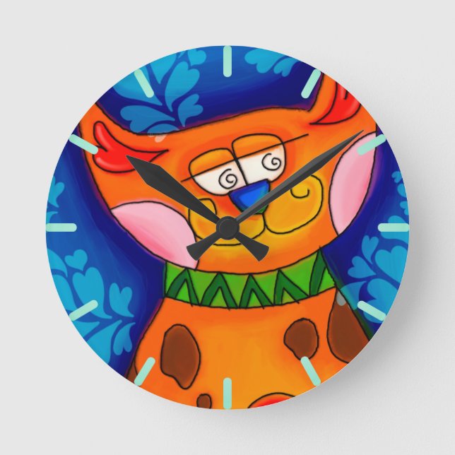Reloj Redondo Mediano Naranja sonriente Tabby Cat (Anverso)