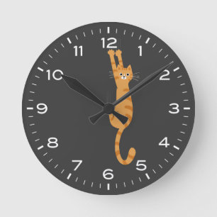 Reloj Redondo Mediano Naranja Tabby Cat Colgado En Funny