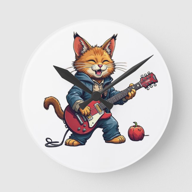 Reloj Redondo Mediano Naranja tocando la guitarra (Anverso)