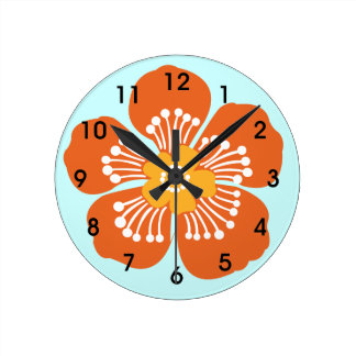 Reloj Redondo Mediano Naranja Tropical Flower Wall Clcok