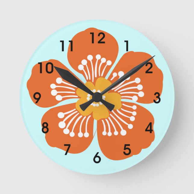 Reloj Redondo Mediano Naranja Tropical Flower Wall Clcok (Anverso)