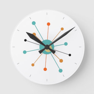 Reloj Redondo Mediano Naranja Turquoise Atatómica Age Starburst Mid Cent