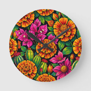 Reloj Redondo Mediano Naranja Vibrante Magenta Marigold Cactus Tropical