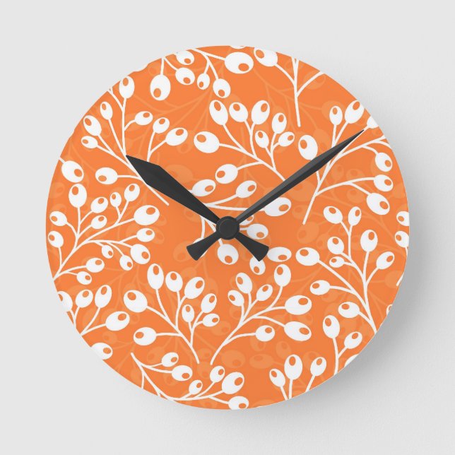 Reloj Redondo Mediano naranja y bayas blancas de otoño (Anverso)