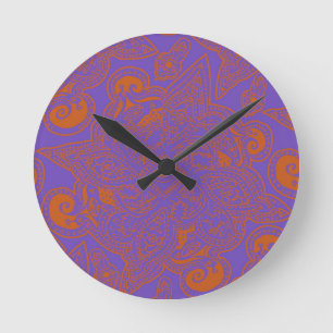 Reloj Redondo Mediano Naranja y modelo persa púrpura de la mandala de l