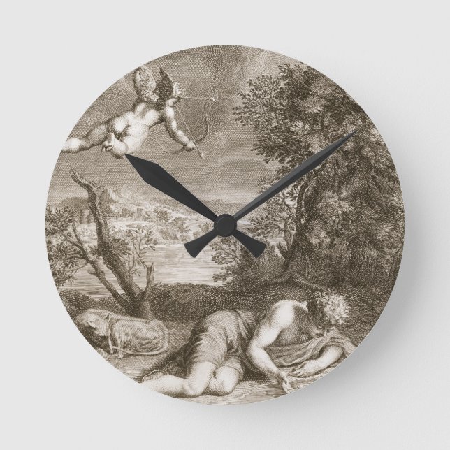 Reloj Redondo Mediano Narciso transformado en flor, 1730 (engravi (Anverso)