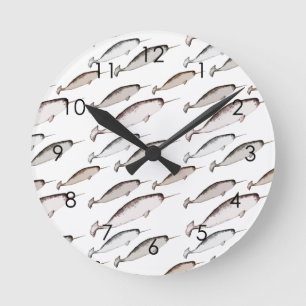 Reloj Redondo Mediano Narwhals Swim - Narwhal Pattern Whale Lover Gift