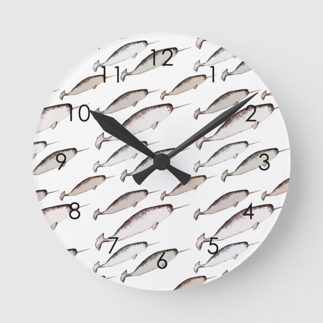 Reloj Redondo Mediano Narwhals Swim - Narwhal Pattern Whale Lover Gift   (Anverso)