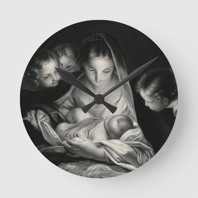 Reloj Redondo Mediano Natividad Niño Jesús Virgen María Angela Blanco Ne (Anverso)