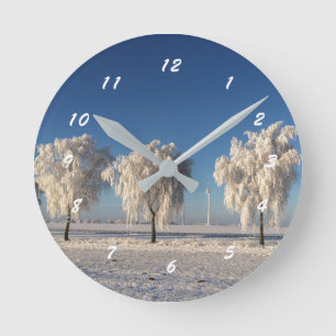 Reloj Redondo Mediano Naturaleza Invierno Árboles Cubiertos de Nieve