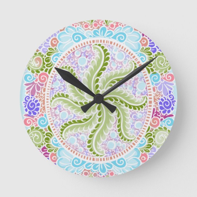 Reloj Redondo Mediano Naturaleza Pastel Mandala Art (Anverso)