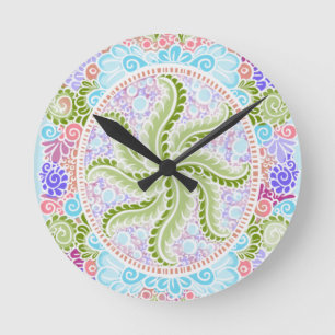 Reloj Redondo Mediano Naturaleza Pastel Mandala Art
