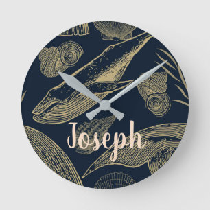 Reloj Redondo Mediano Náutica de ballena azul vintage