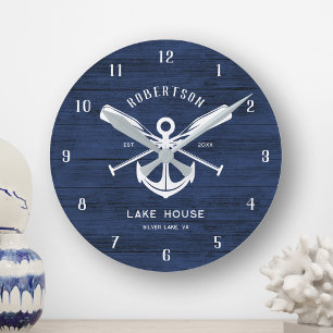 Reloj Redondo Mediano Nautical Lake House Nombre de familia Anchor Mader