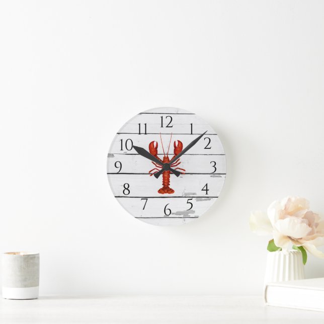 Reloj Redondo Mediano Nautical Lobster Shiplap Rústica Decoración (Hogar)