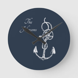 Reloj Redondo Mediano Nautical Navy Custom Family Name Anchor Trivet
