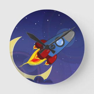 Reloj Redondo Mediano Nave Espacial para Niños
