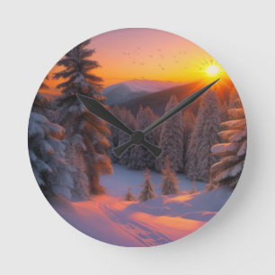 Reloj Redondo Mediano Navidad al Atardecer