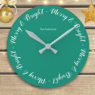 Reloj Redondo Mediano Navidad Alegre y Brillante Turquesa Simple Festiva
