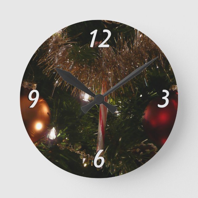 Reloj Redondo Mediano Navidad Árbol II Festividad Rojo y Oro (Anverso)