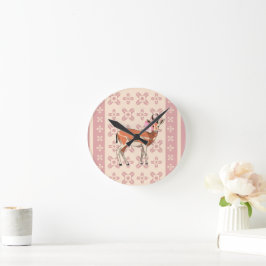 Reloj Redondo Mediano Navidad con estampado de cierva rosa linda 