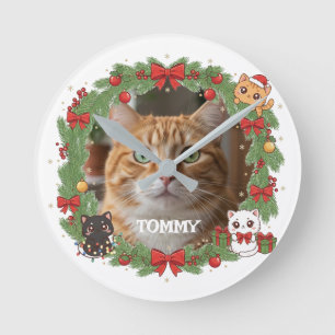 Reloj Redondo Mediano Navidad con foto y nombre de mascota personalizado
