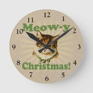 Reloj Redondo Mediano Navidad del Maullido-y, animal lindo del gato del