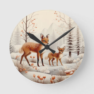 Reloj Redondo Mediano Navidad en el Bosque Silencioso