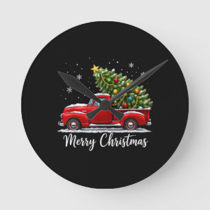 Reloj Redondo Mediano Navidad Feliz Navidad Camión Rojo Árbol Hombres Mu