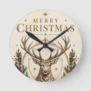 Reloj Redondo Mediano Navidad heráldica elegante, cresta de ciervo y ace