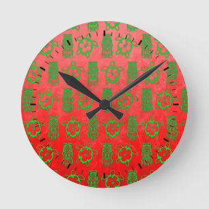 Reloj Redondo Mediano Navidad Honu y Tiki